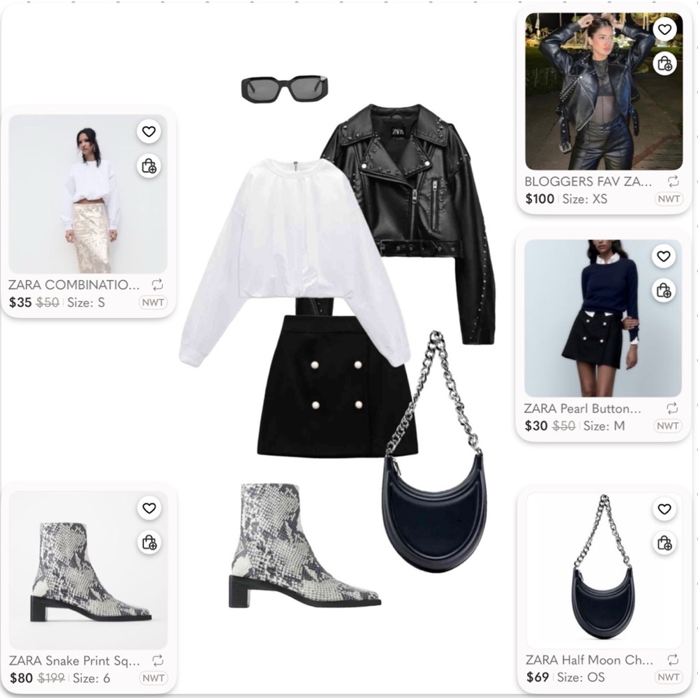 Zara Black Jacket and White Top Ensemble